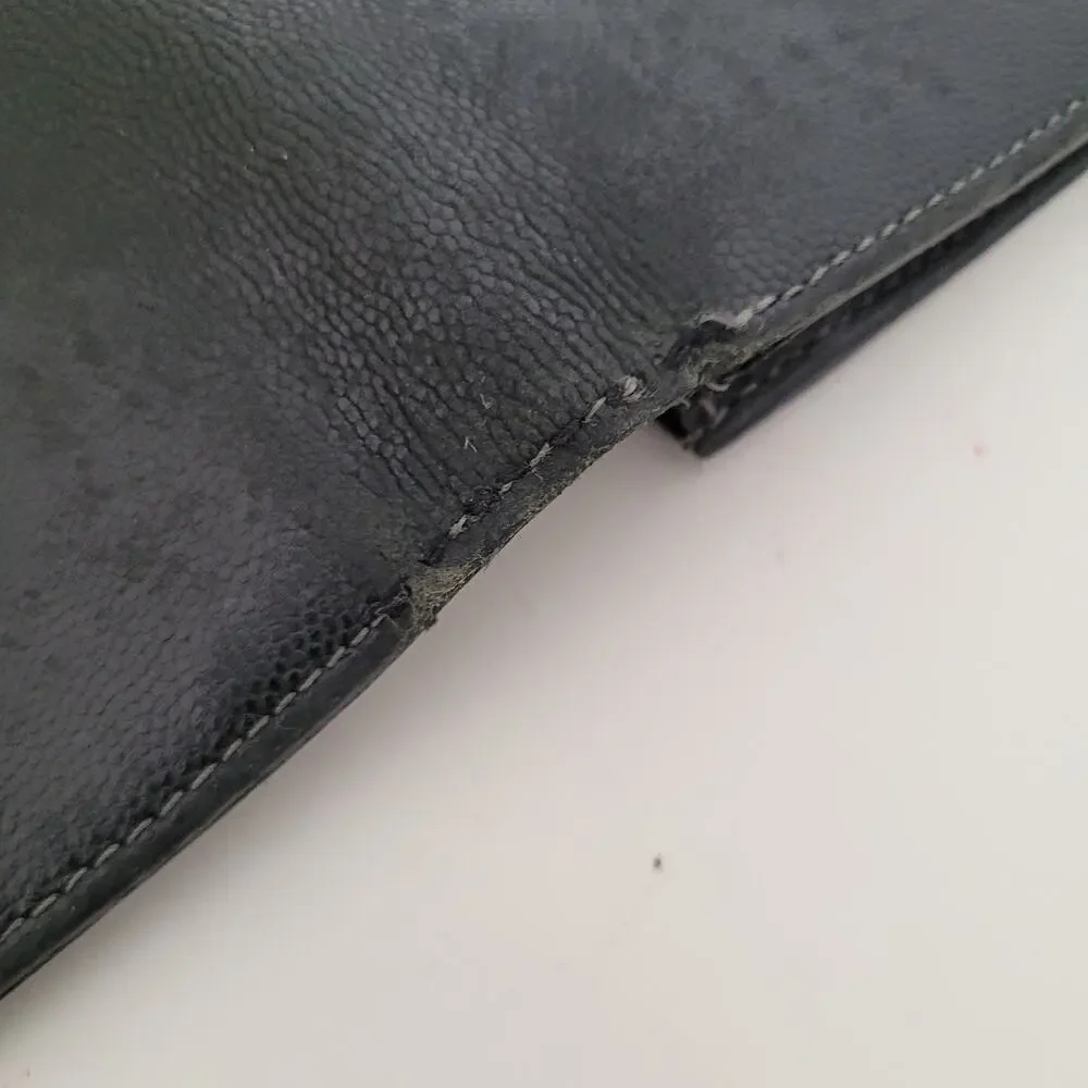Cartier Santos Bifold Card Holder Checkbook Black Wallet Long Grain Leather